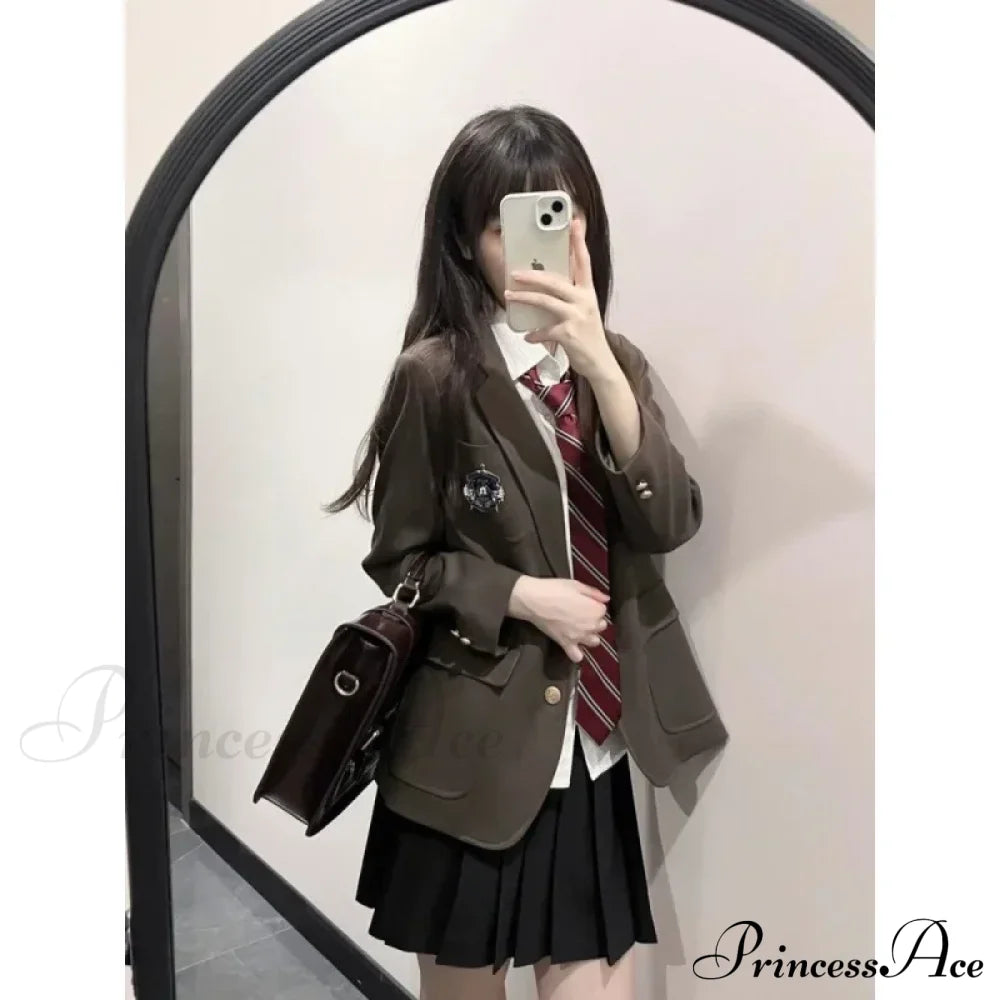 Autumn Preppy Style Foldable Skirt Jacket Shirt Suit