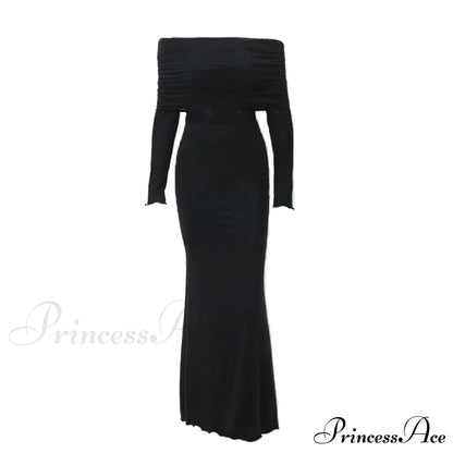 Autumn Sexy Strapless Black Lace Patchwork Long Streetwear Club Long Bodycon Dress