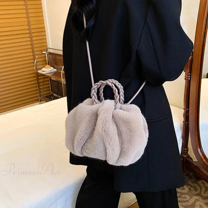 Autumn Winter Faux Fur Pleated Fashion Crossbody Shoulder Handbag