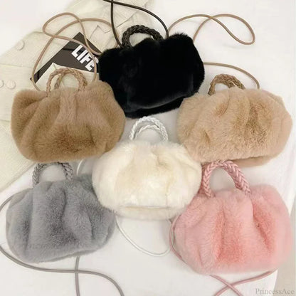 Autumn Winter Faux Fur Pleated Fashion Crossbody Shoulder Handbag