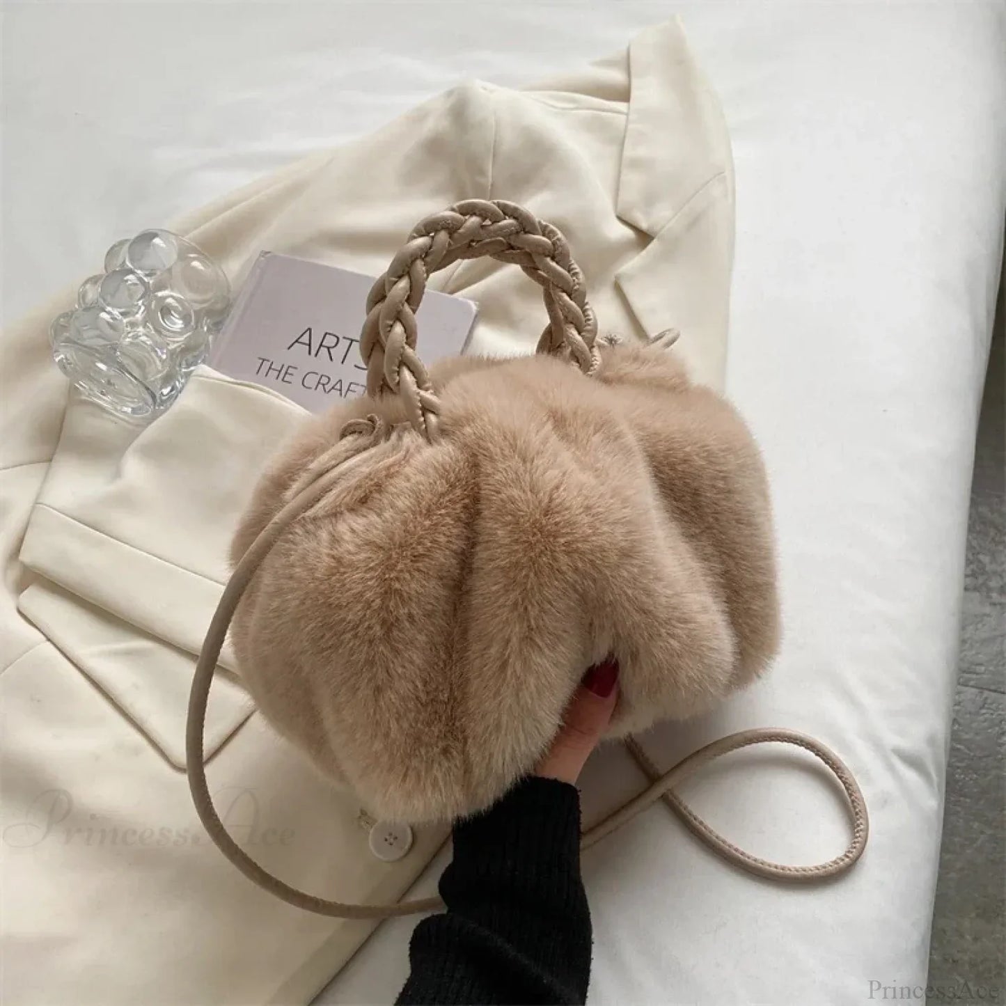 Autumn Winter Faux Fur Pleated Fashion Crossbody Shoulder Handbag
