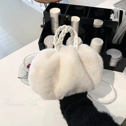 Autumn Winter Faux Fur Pleated Fashion Crossbody Shoulder Handbag