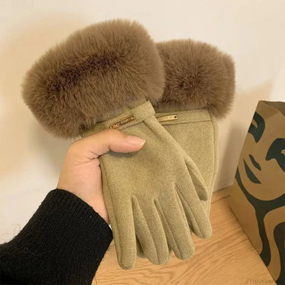 Autumn Winter Furry Warm Full Finger Outdoor Sport Cycling GlovesCute Furry Warm Full Finger Outdoor Sport Cycling Gloves