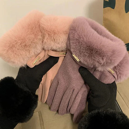 Autumn Winter Furry Warm Full Finger Outdoor Sport Cycling GlovesCute Furry Warm Full Finger Outdoor Sport Cycling Gloves