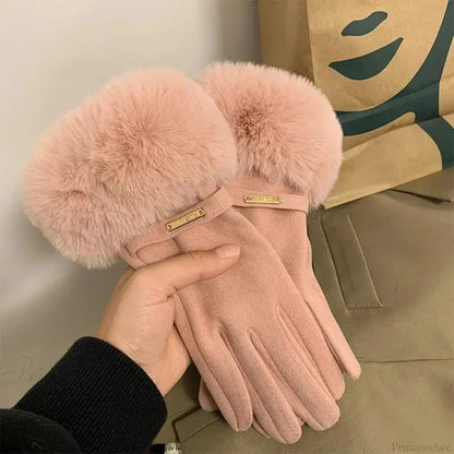 Autumn Winter Furry Warm Full Finger Outdoor Sport Cycling GlovesCute Furry Warm Full Finger Outdoor Sport Cycling Gloves