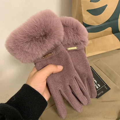 Autumn Winter Furry Warm Full Finger Outdoor Sport Cycling GlovesCute Furry Warm Full Finger Outdoor Sport Cycling Gloves