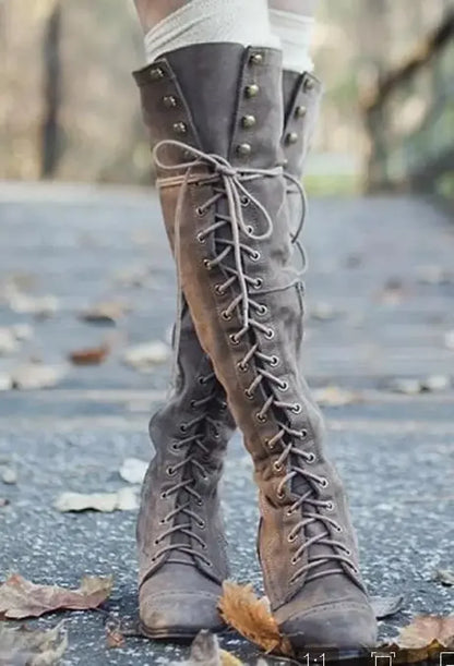 Autumn Winter Long Tube Keep Warm Thigh High Sewing Thread Rivet Zipper Knee High Boot