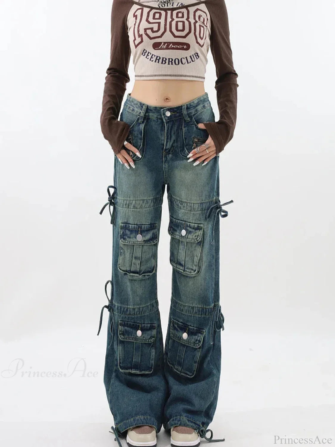 Azure Medieval Y2K Cargo Broad-Leg Trouser
