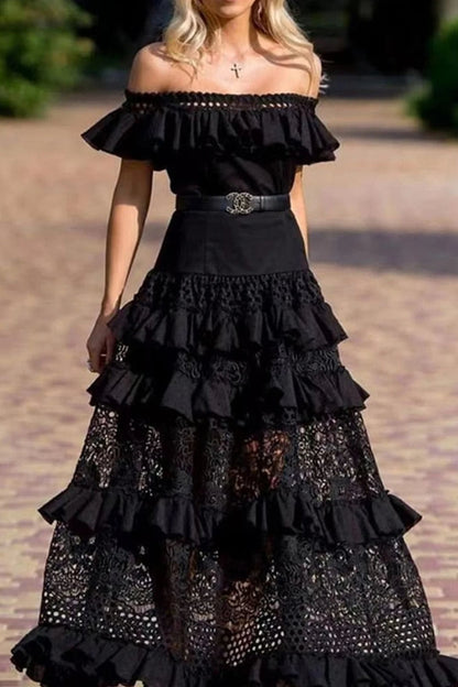 Vestido bohemio elegante con volantes de un solo hombro