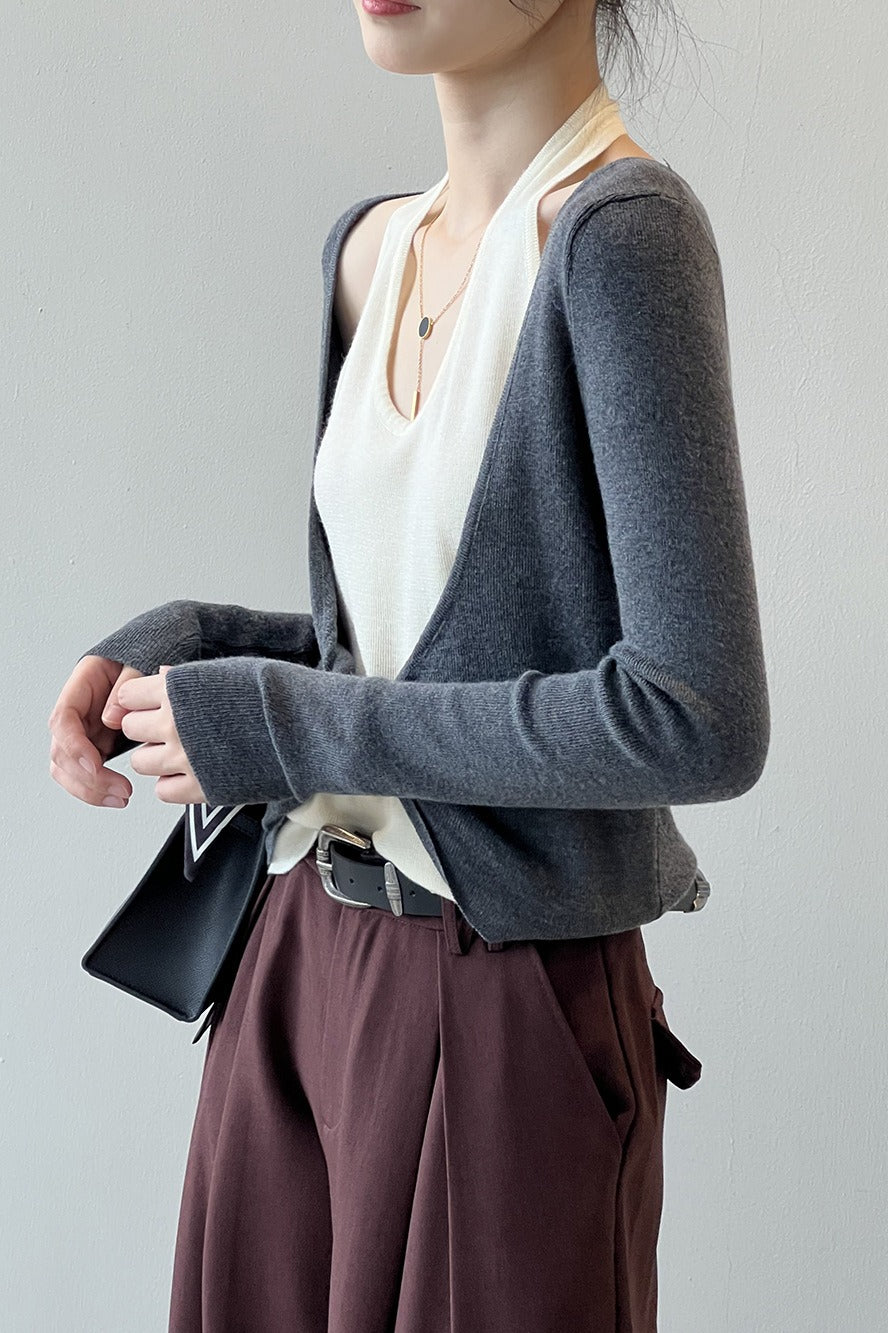 Camiseta de manga larga tipo halter con capas de patchwork