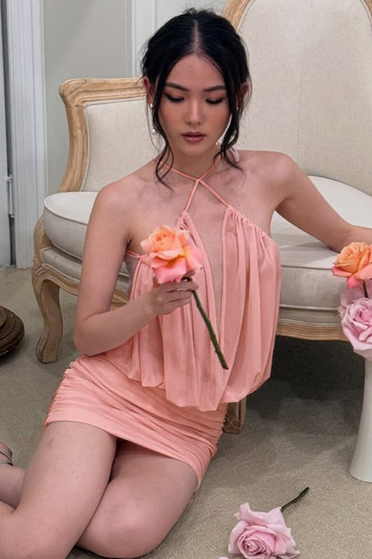 Minivestido sexy con cuello en V, halter y sin espalda