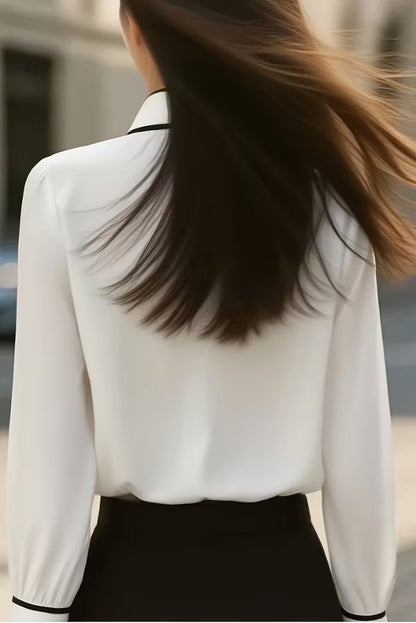 Stylish Color-blocked Collared Long-sleeved Casual Button-down Shirt