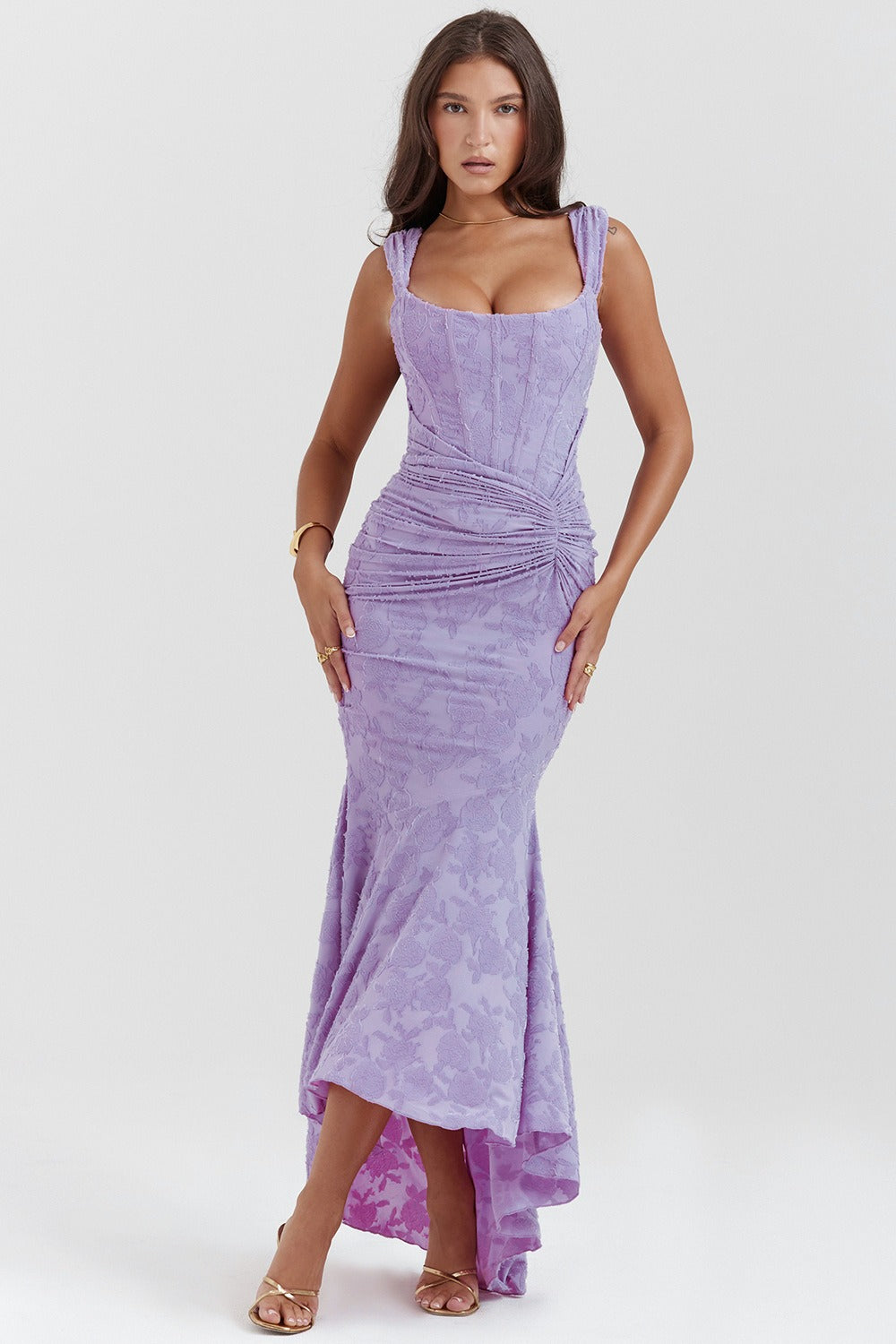 Vestido de gala de sirena de jacquard de malla elástica