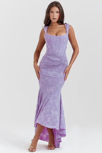 Vestido de gala de sirena de jacquard de malla elástica