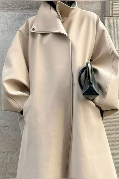 Stand Collar Batwing Sleeve Longline Loose Wool Overcoat