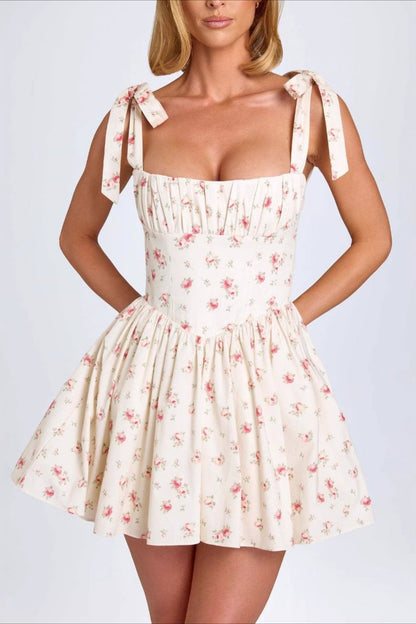 Square Neck Bow Tie Mini Dress