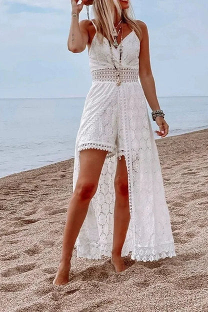 Vestido Bohemio Hueco con Cuello en V de Encaje