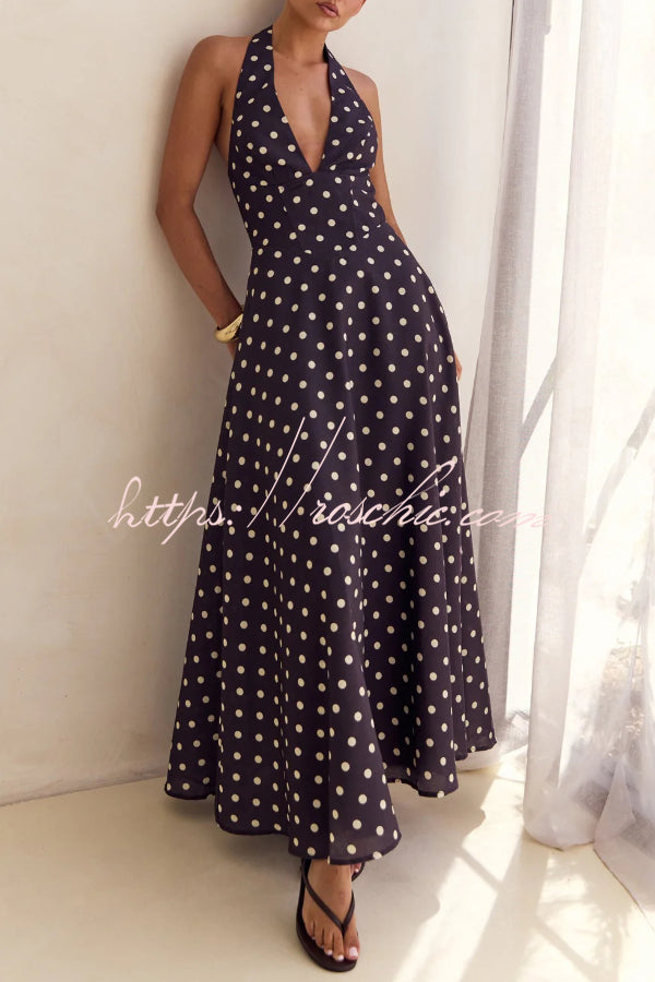Floral Print V-neck Backless Tie-up Fitted Waist Elegant Maxi Dress
