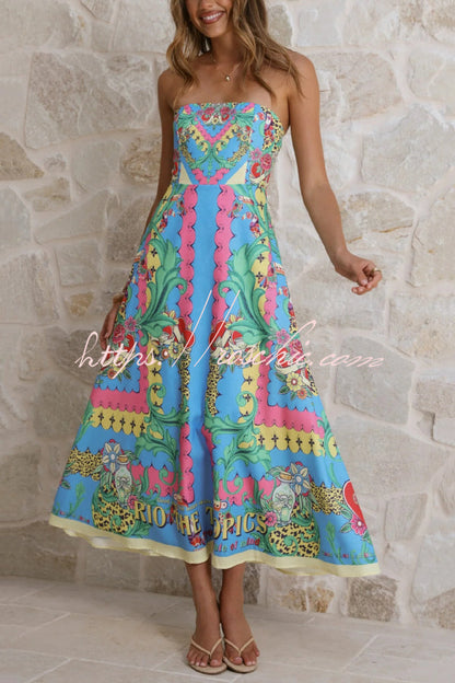Unique Printed Sleeveless Off-shoulder Casual Vacation Midi Dresses