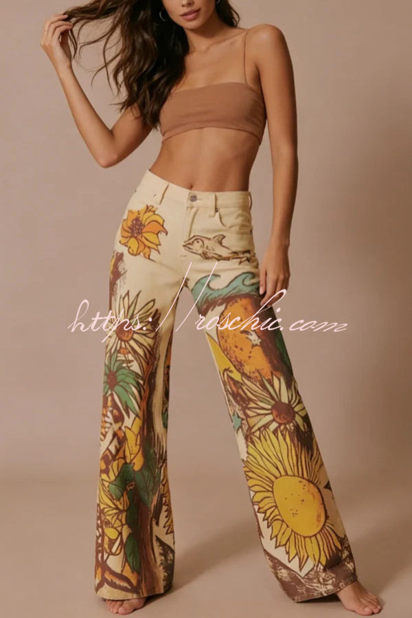 We The Free Playful Doodle Printed Mid Rise Pocket Wide Leg Pant