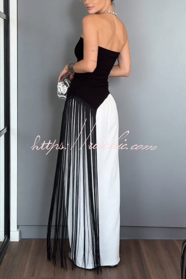 Stylish Sleeveless Off-shoulder Slim-fit Long Tassel Top