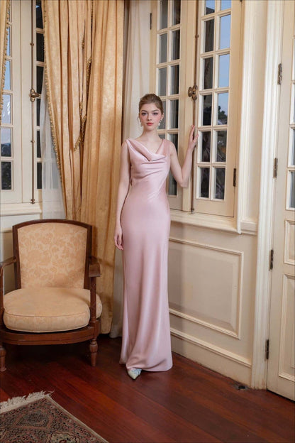 Vestido largo de noche de satén liso