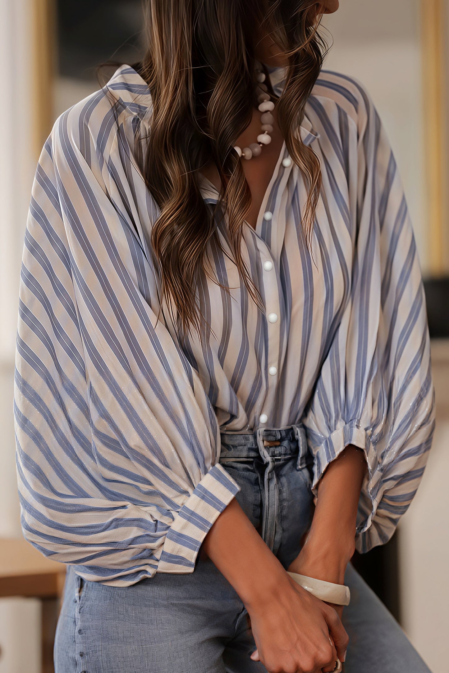Blusa holgada informal de manga larga a rayas