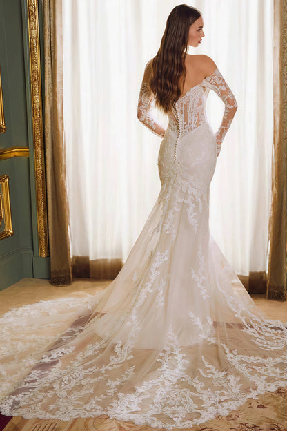 Off Shoulder Lace Long Sleeve Mermaid Wedding Dress