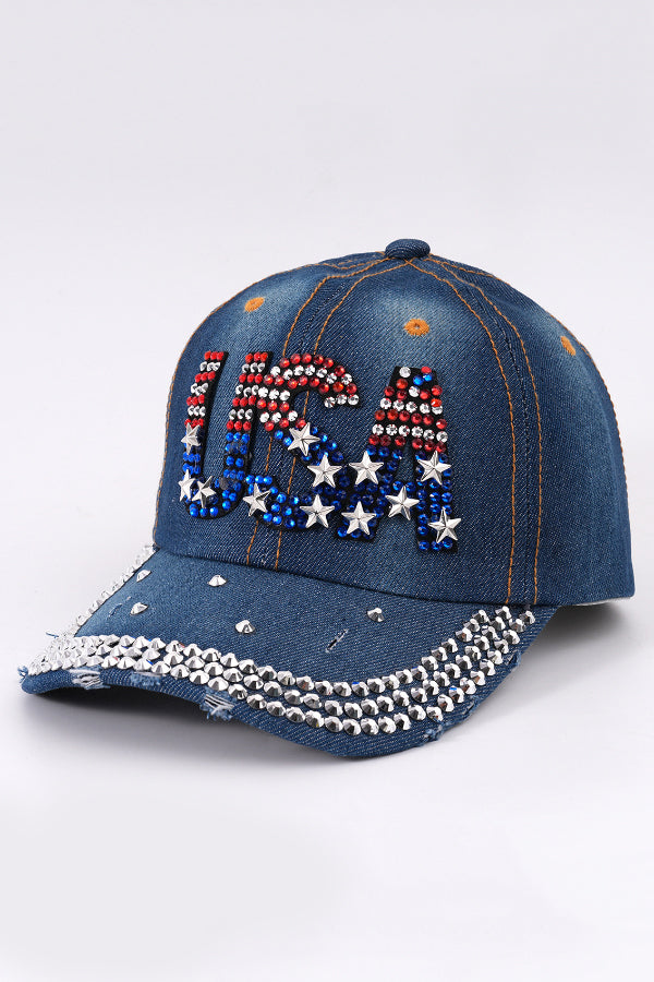 Rhinestone-studded Denim Baseball Cap