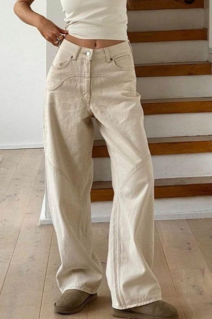 Vaqueros rectos sueltos de tiro alto Off White