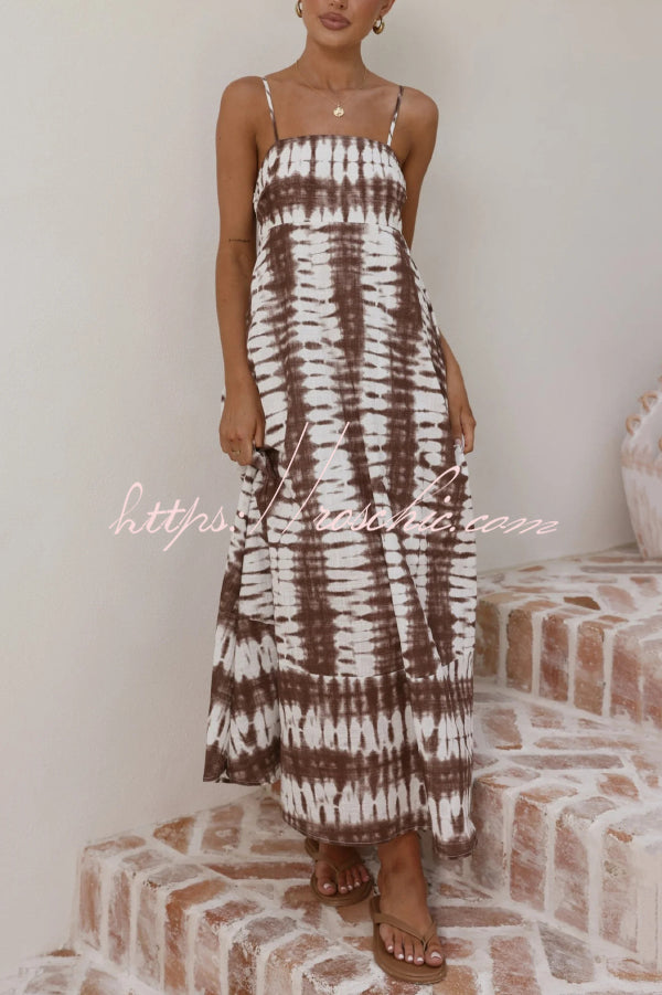 Fashionable Tie-dye Print Spaghetti Strap High-waisted Casual Vacation Maxi Dress