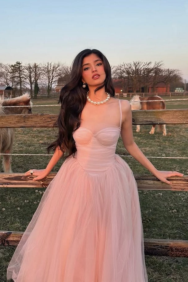 Vestido largo de fiesta estilo ballet con camisola de tul dulce