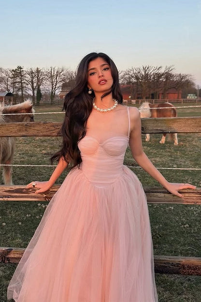 Vestido largo de fiesta estilo ballet con camisola de tul dulce