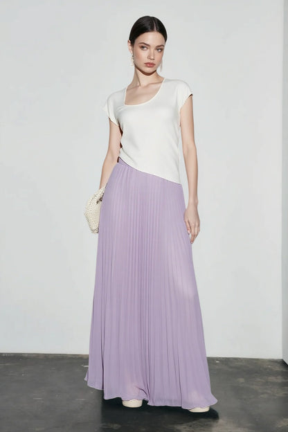 Chiffon Pleated Flowing Maxi Skirt