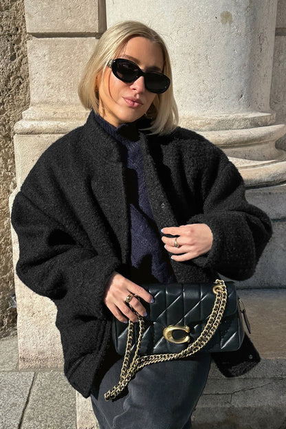 Loop Knit Stand Collar Coat