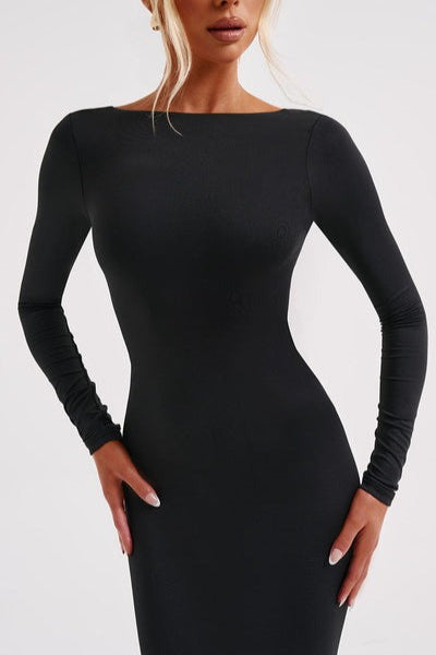 Vestido Formal Ajustado sin Espalda de Manga Larga