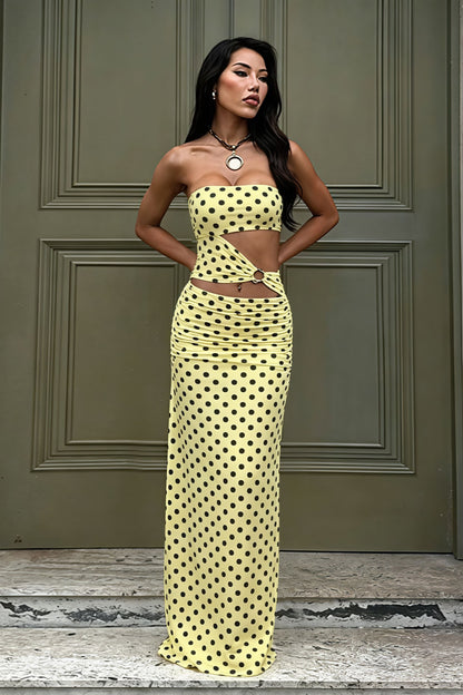 Vestido maxi bodycon sin tirantes estampado con aberturas