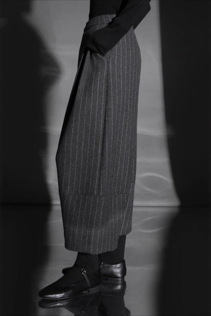 Relaxed Wide Leg Bootcut Wool Ankle Crop Pants