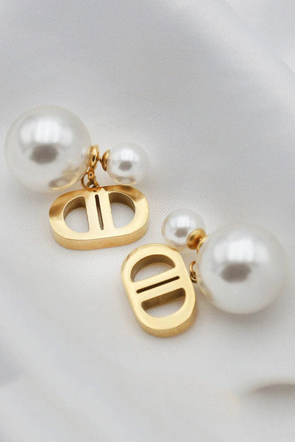 Vintage Double D Shape Pearl Earrings