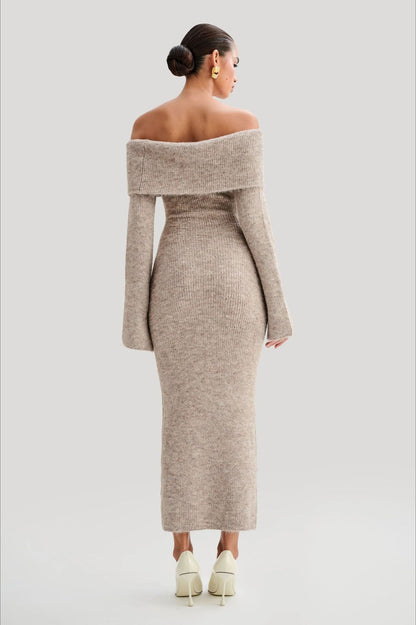 Fitted One Shoulder Bodycon Long Sleeve Knit Sweater Dress