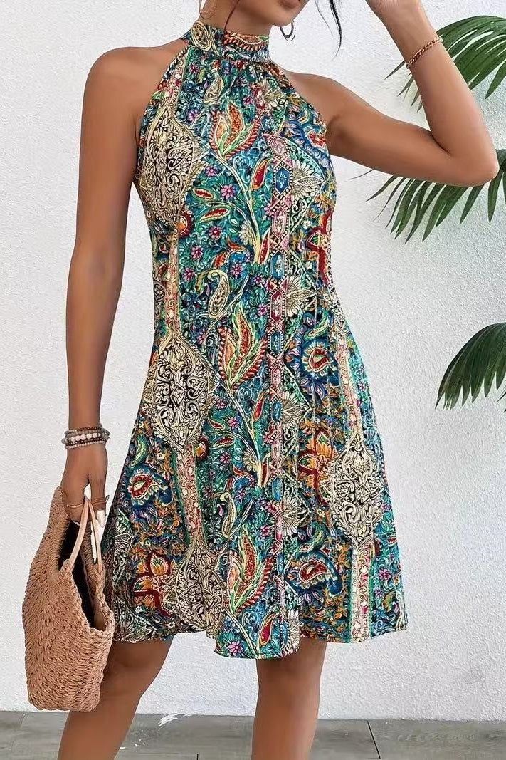 Bohemian Halter Sleeveless Pullover Boho Dress