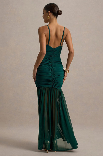 Sheer Plunge Ruffle Slip Dress