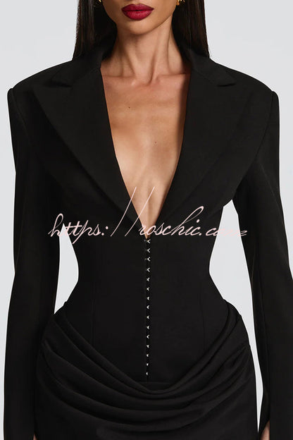Solid Color Slim-fit V-neck Elegant Draped Formal Mini Dress