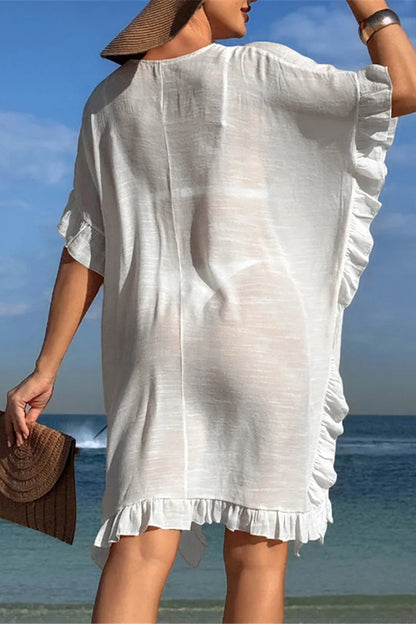 Vestido Boho Tipo Túnica de Crochet de Manga Corta