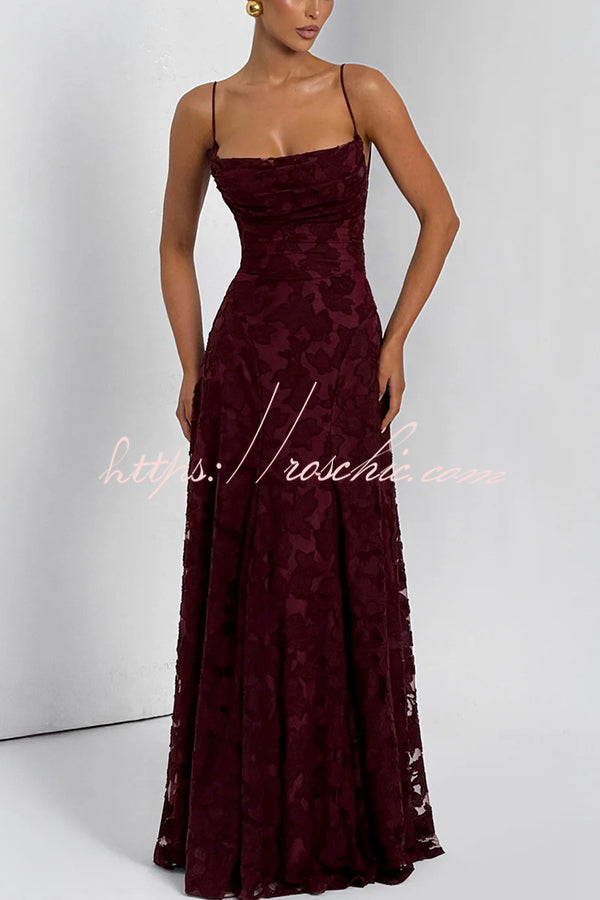 Francis Floral Burnout Jersey Fabric Cowl Neck Back Lace-up Maxi Dress