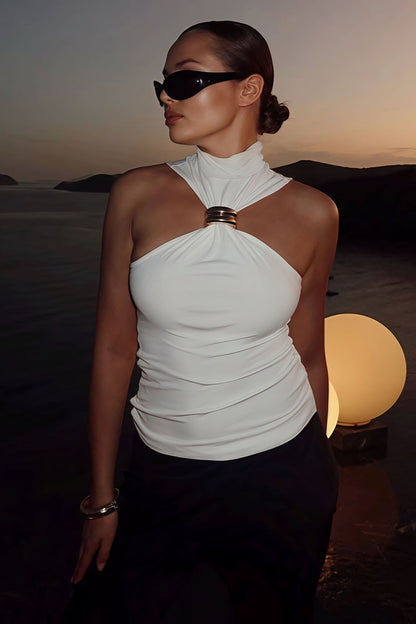 Top halter sexy minimalista de metal sólido delgado
