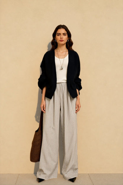 Striped High Waisted Wide Leg Straight Pants