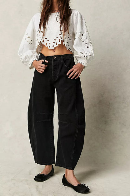 Mid Waist Washed Wide Leg Loose Jeans