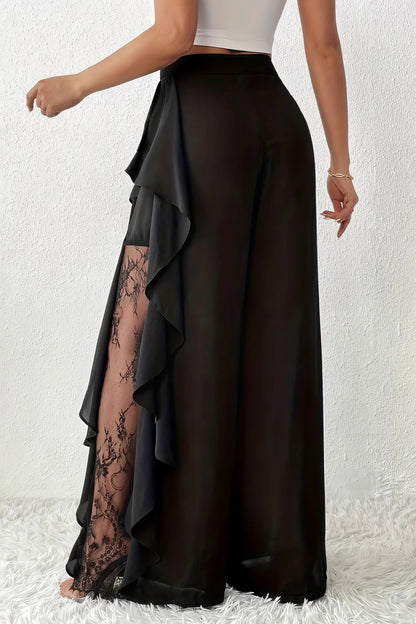 Pantalones de pernera ancha con aberturas irregulares y encaje