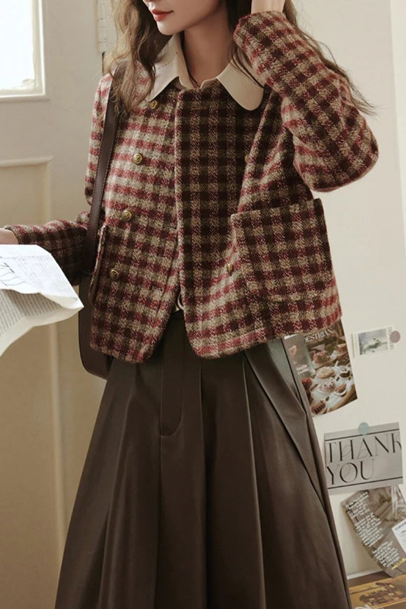 Chaqueta vintage de tartán con botonadura sencilla